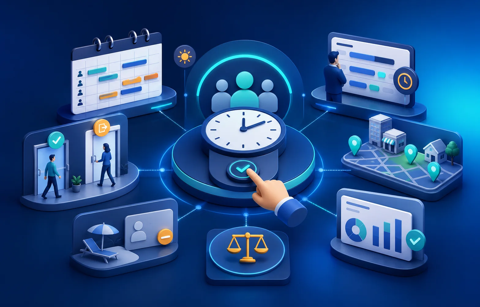 Ilustración conceptual de SPA FichUP para control horario y gestión de personal