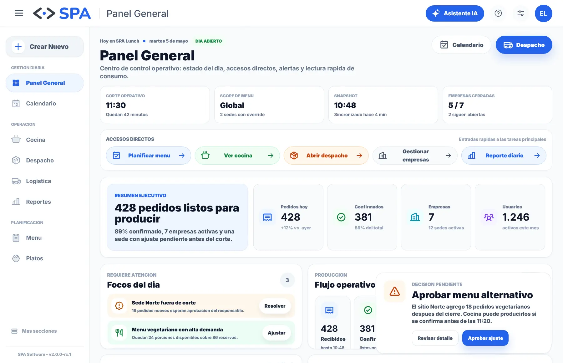 Panel operativo con estados, reportes y trazabilidad de entregas